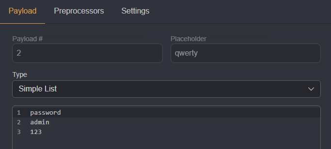Payload set of passwords.
