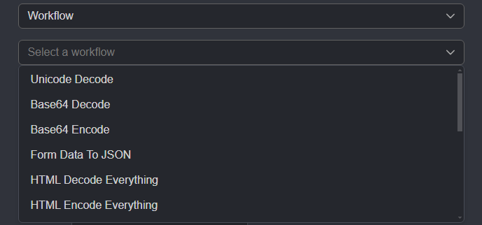 The drop-down menu workflow options.