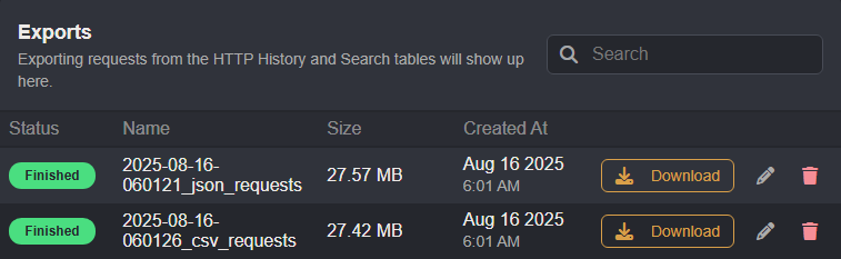 The Exports interface with two files.