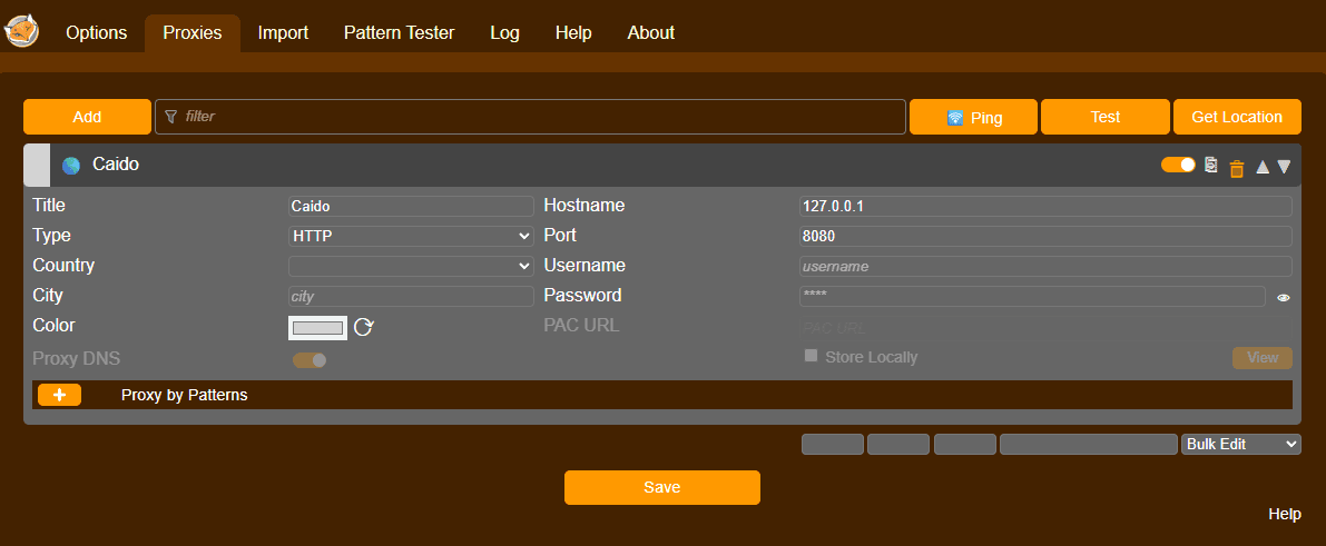 FoxyProxy configuration.
