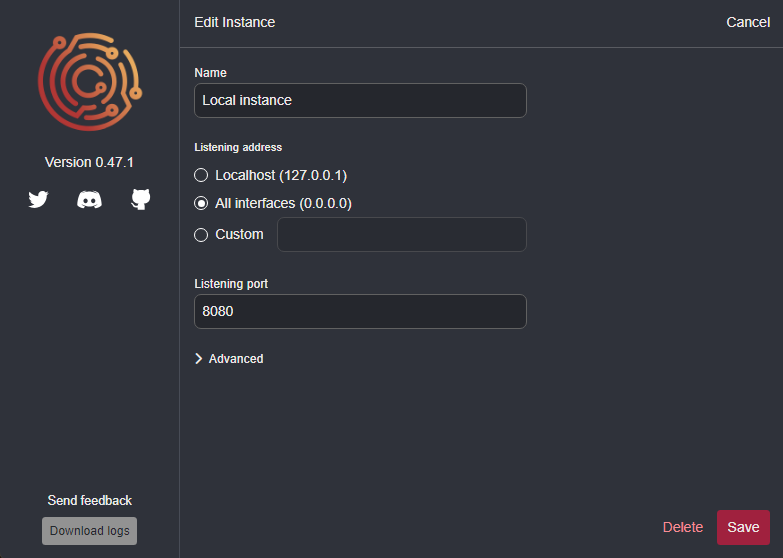 All interfaces (0.0.0.0).