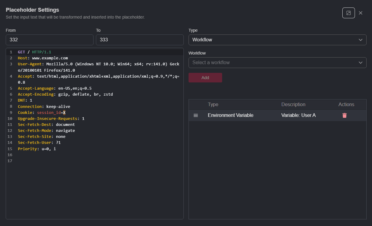 Adding an environment variable to a Replay request.