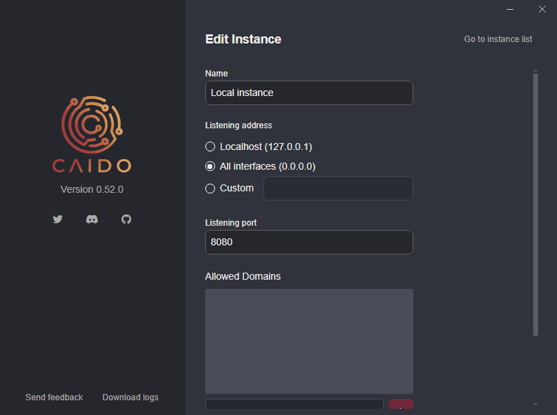 The All interfaces (0.0.0.0) option.
